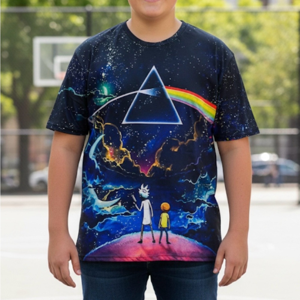 Rick & Morty with Dark Side of the Moon Prism Design T-Shirt, Boys XL